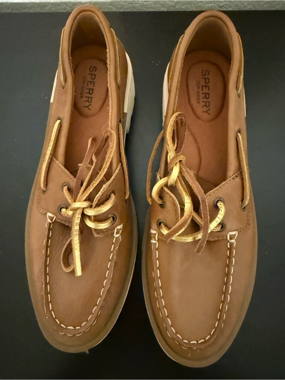 “Sperry Women’s Tan Leather Lug-Sole Boat Shoes”